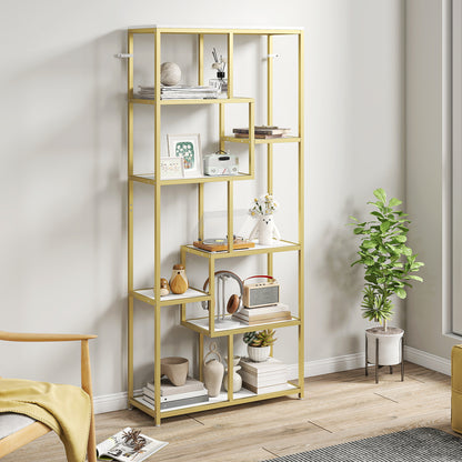 Lolaha Wood And Metal White And Gold Tone 7 Tier Geometric Display Bookcase