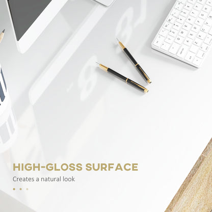 Selu 90cm High Gloss White Compact Study Desk With Storage Shelf