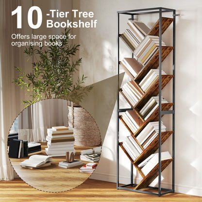 Dico Metal And Wood Black And Brown 10 Tier Industrial Display Bookcase