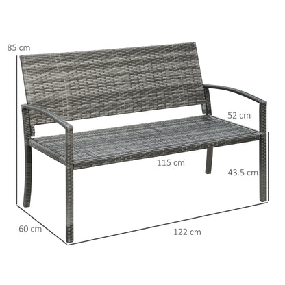 Mata Rattan Grey 2 Seater Garden Bench With Armrests