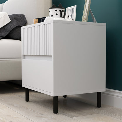 Vadiro Set Of 2 White Ribbed Pattern Bedside Tables  2 Drawers