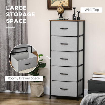 Famoggi Metal And Fabric Grey 5 Drawer Industrial Storage Chest With Steel Frame