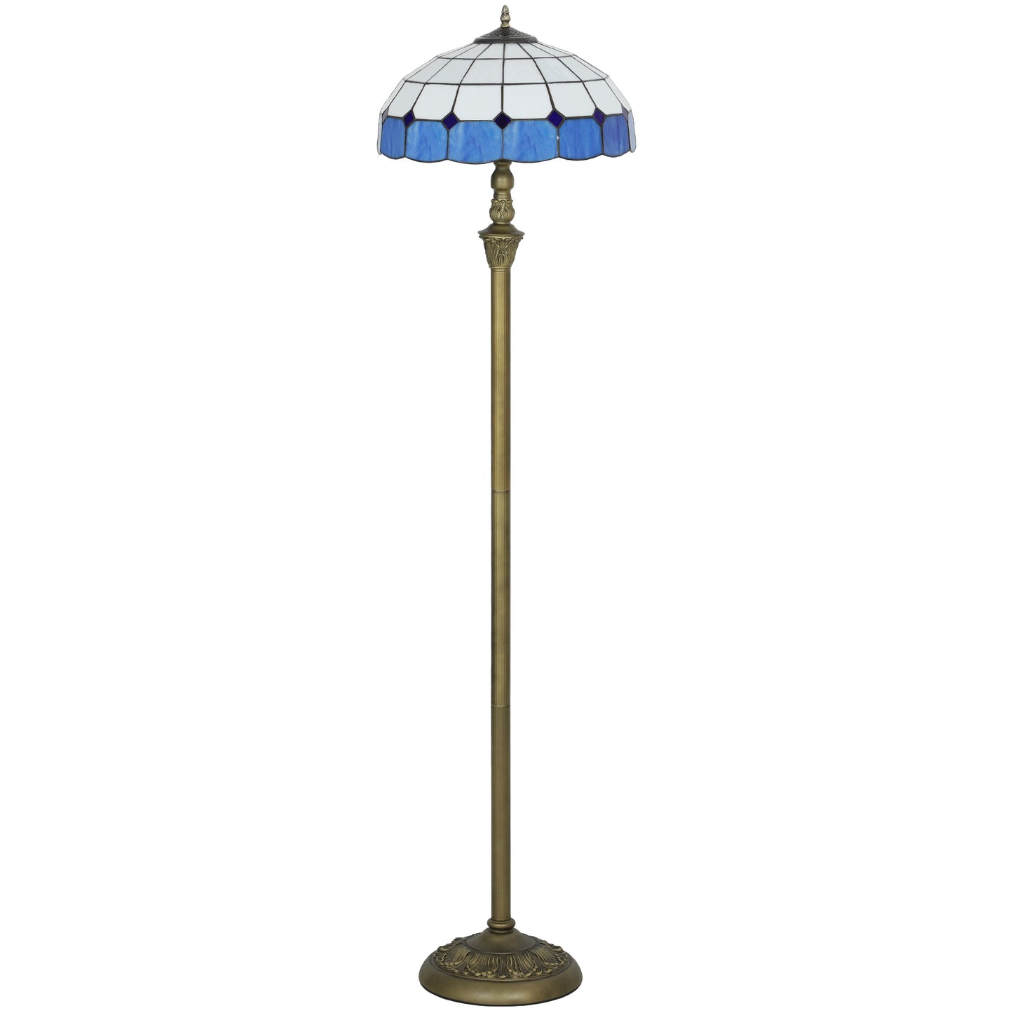 Luel Metal And Glass Bronze And Blue Tiffany Style Floor Lamp With Handcrafted Shade