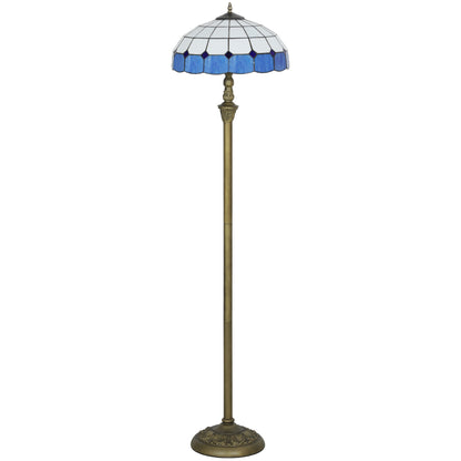 Luel Metal And Glass Bronze And Blue Tiffany Style Floor Lamp With Handcrafted Shade