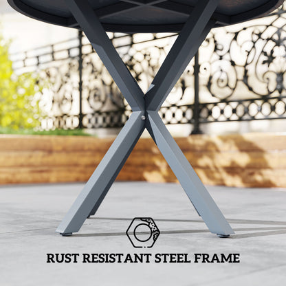 Revafa Metal Grey Round Garden Dining Table With Wood Effect