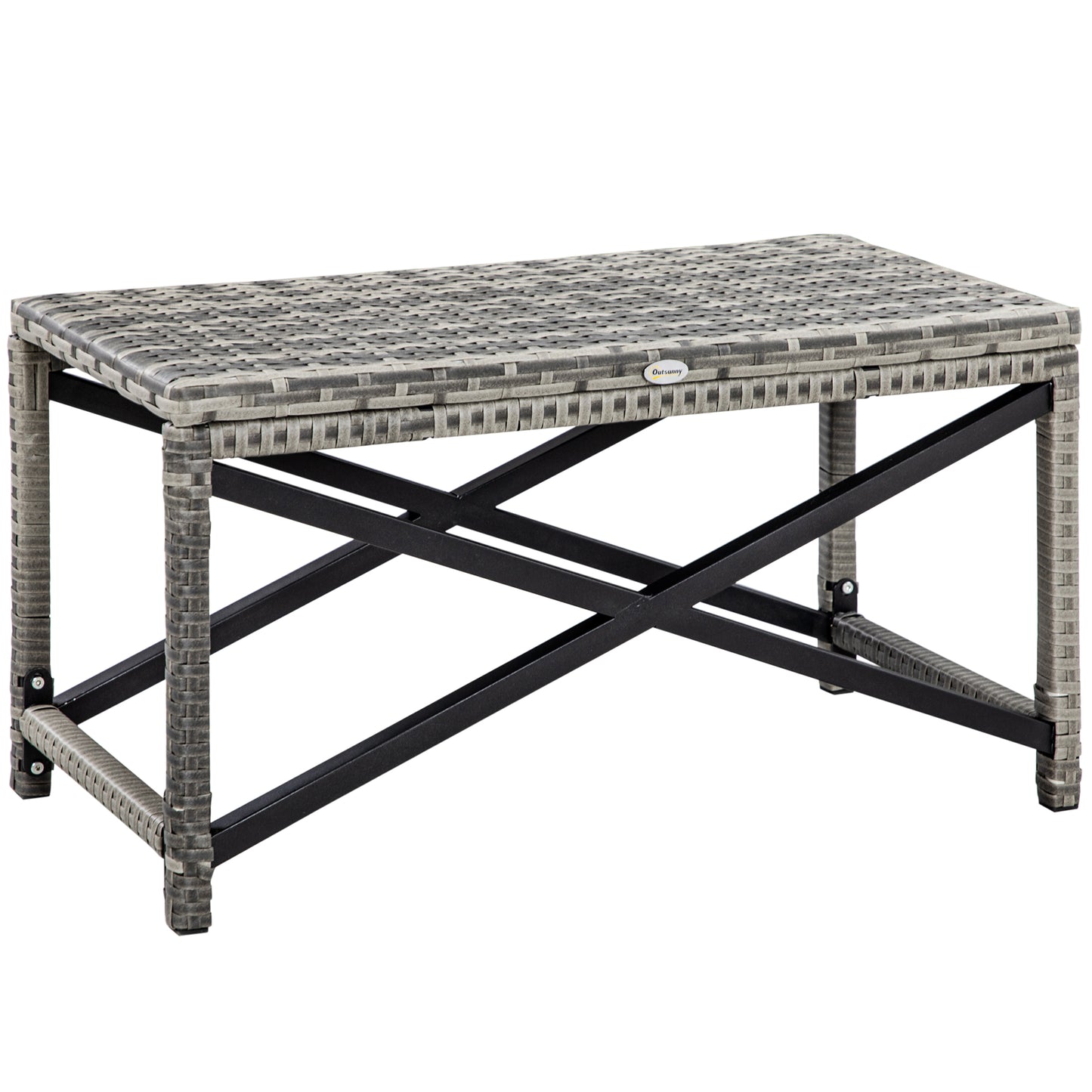 Donori Grey Rattan Outdoor Coffee Table With X Frame with Woven Top