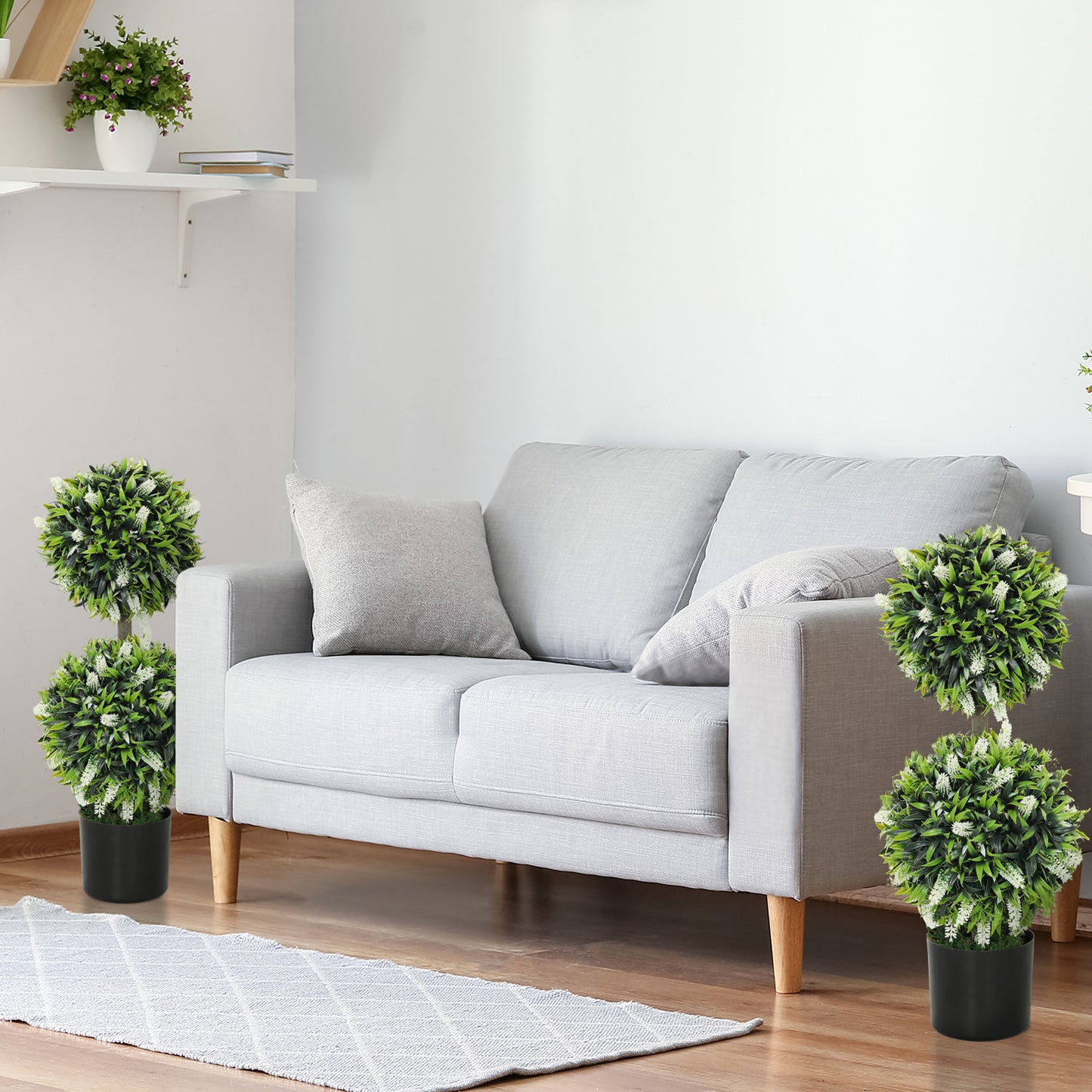 Kelola Set Of 2 Artificial Lavender Flower Ball Trees In Pots H8 70cm White