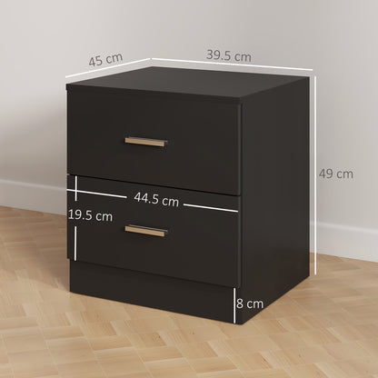 Rapa Raka Black Modern Bedside Table With 2 Drawer Storage