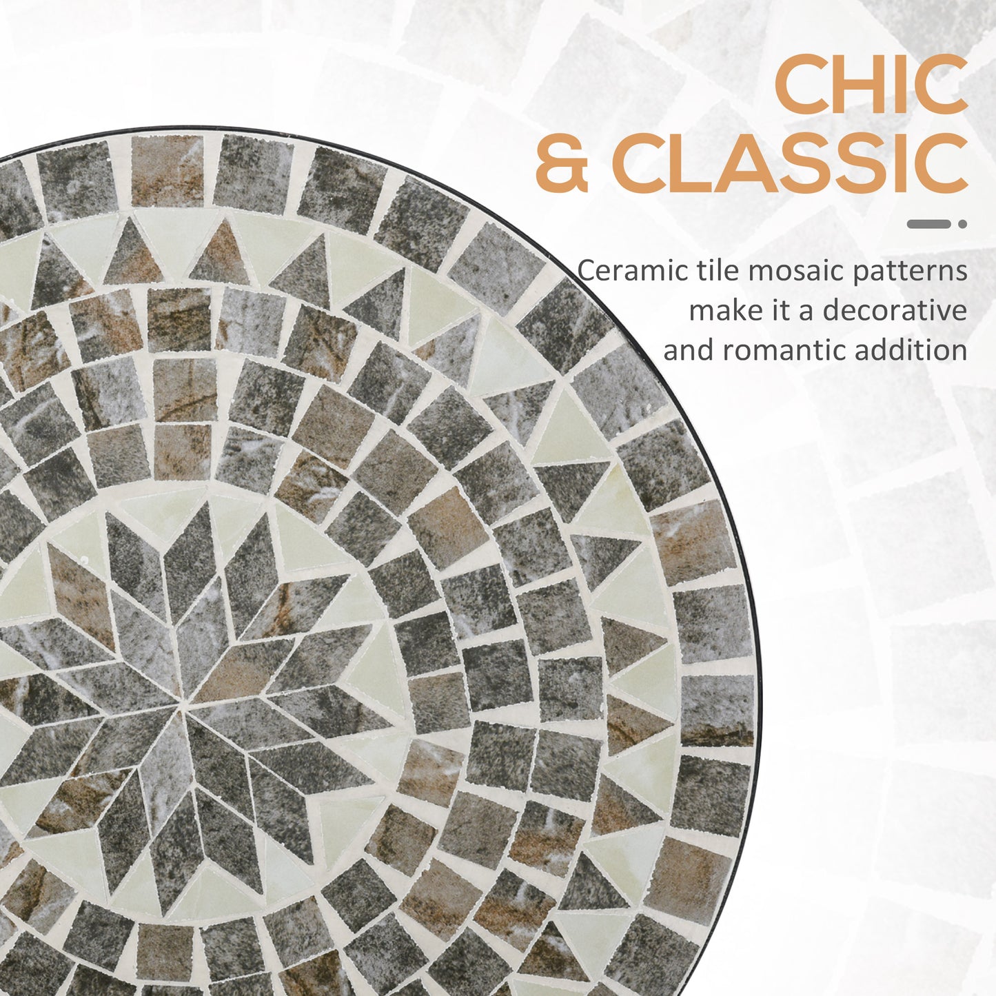 Sesori Ceramic Grey And Black Round Mosaic Garden Table