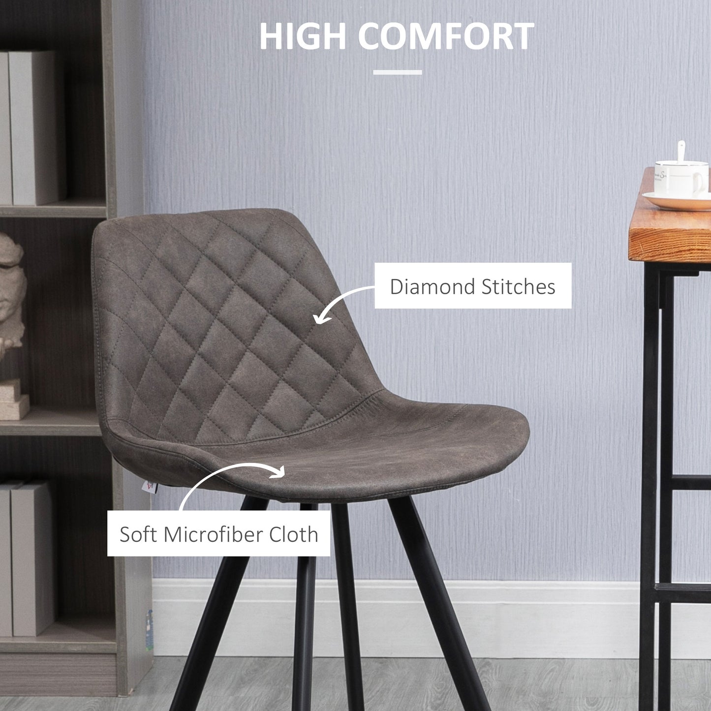 Vimivevi Microfiber Dark Grey Quilted Tub Bar Chairs Set Of 2 With Padded Seat And Footrest