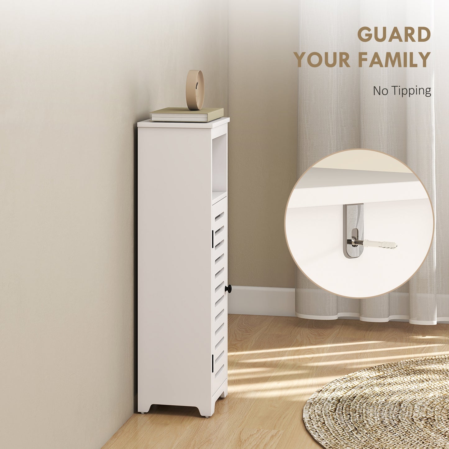 Nanova Compact Bathroom Floor Storage Cabinet With Louvered Door And Adjustable Shelves White 22 x 20 x 75 cm