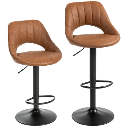 Palosa Set Of 2 Brown Faux Leather Swivel Bar Chairs With Backrest And Footrest