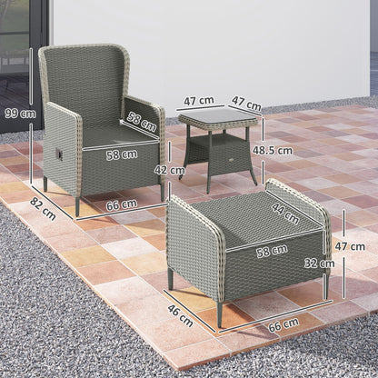 Vinono Rattan Grey 5 Piece Reclining Outdoor Garden Bistro Set