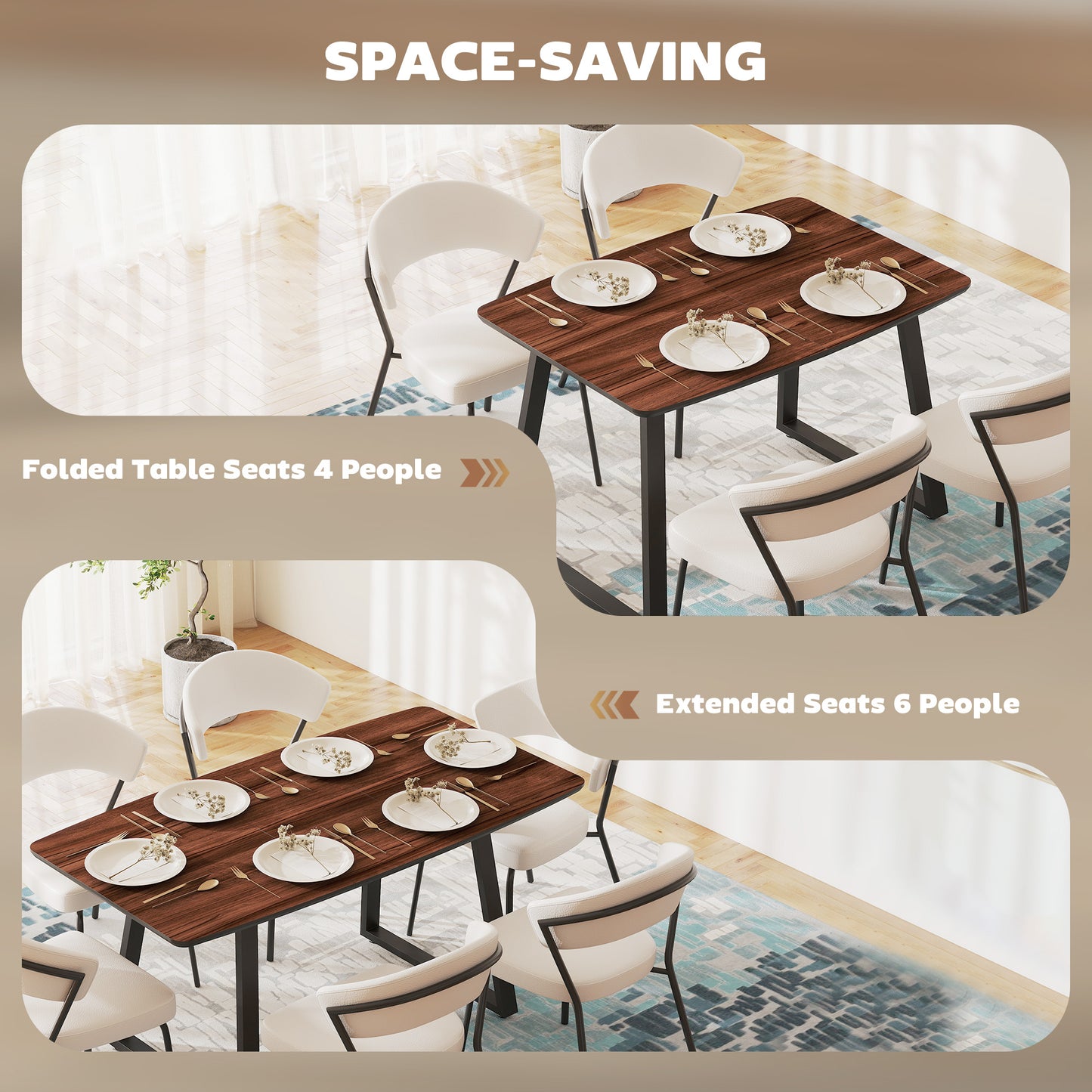 Soramo 160cm Wooden Ex10dable Dining Table With Steel Frame Seating 4 To 6