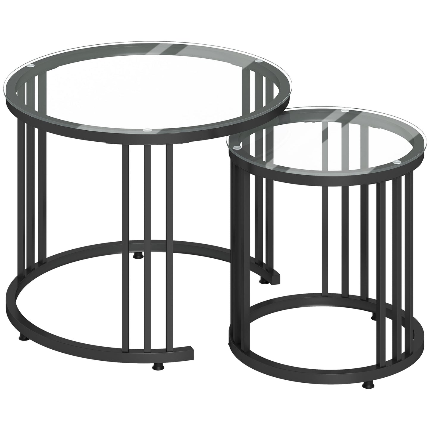 Kane Set of 2 Metal And Glass Black Round Nesting Tables With Steel Frame