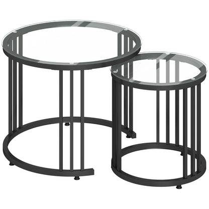 Kane Set of 2 Metal And Glass Black Round Nesting Tables With Steel Frame