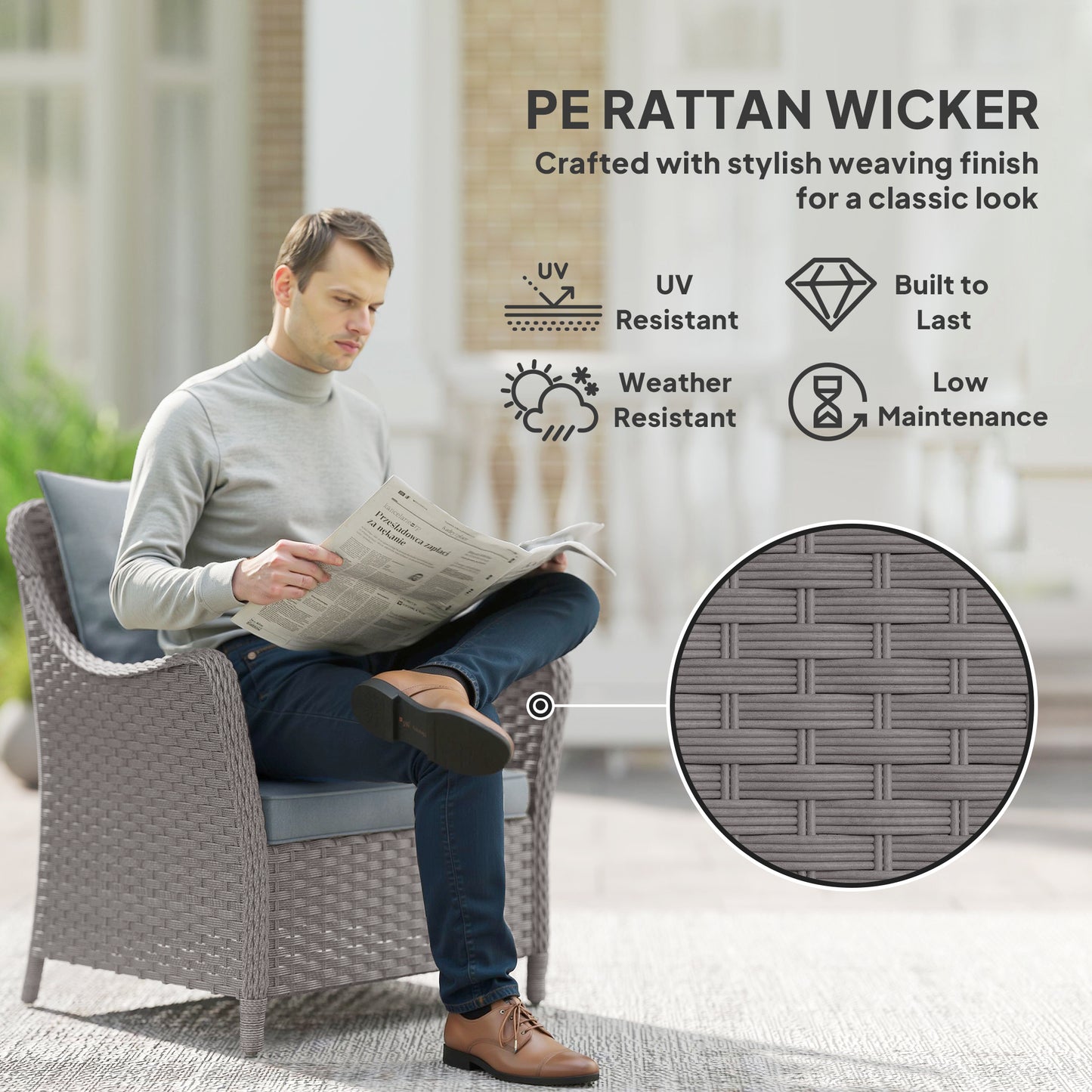 Veyoto Rattan Light Grey Set Of 2 Outdoor Armchairs With Cushions Armrests And High Back