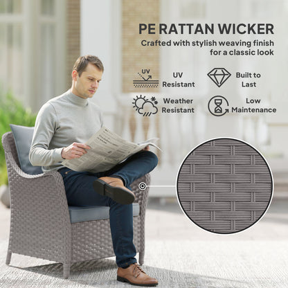 Veyoto Rattan Light Grey Set Of 2 Outdoor Armchairs With Cushions Armrests And High Back
