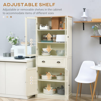 Fidozi Wooden Cream White 5 Tier Freestanding Kitchen Cupboard With Adjustable Shelves And Drawer