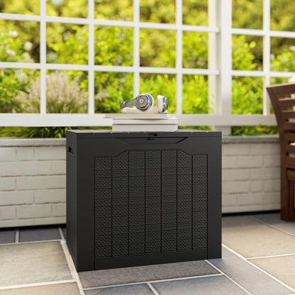 Vevino Nela Plastic Black Outdoor Garden Storage Box With Handles 93 Litre Capacity