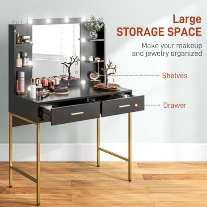 Taso Kana Black Dressing Table And Stool Set With Integrated Storage