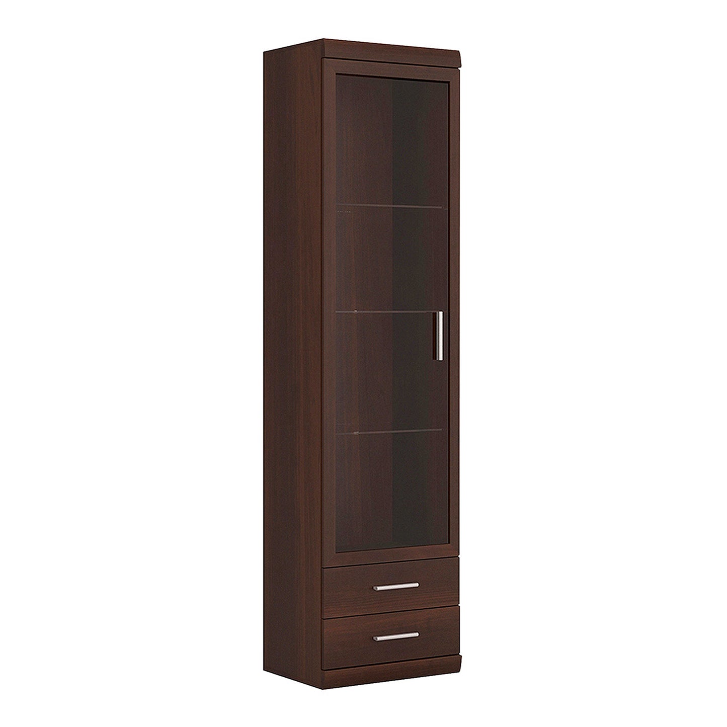 Sonderborg Dark Mahogany Tall 1 Glass Door 2 Drawer Narrow Cabinet
