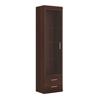 Sonderborg Dark Mahogany Tall 1 Glass Door 2 Drawer Narrow Cabinet