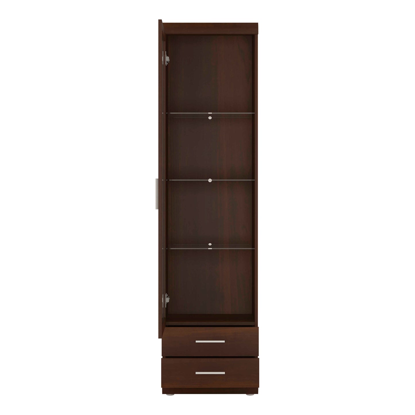 Sonderborg Dark Mahogany Tall 1 Glass Door 2 Drawer Narrow Cabinet