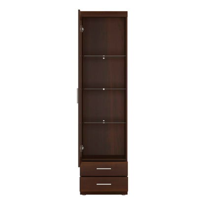 Sonderborg Dark Mahogany Tall 1 Glass Door 2 Drawer Narrow Cabinet