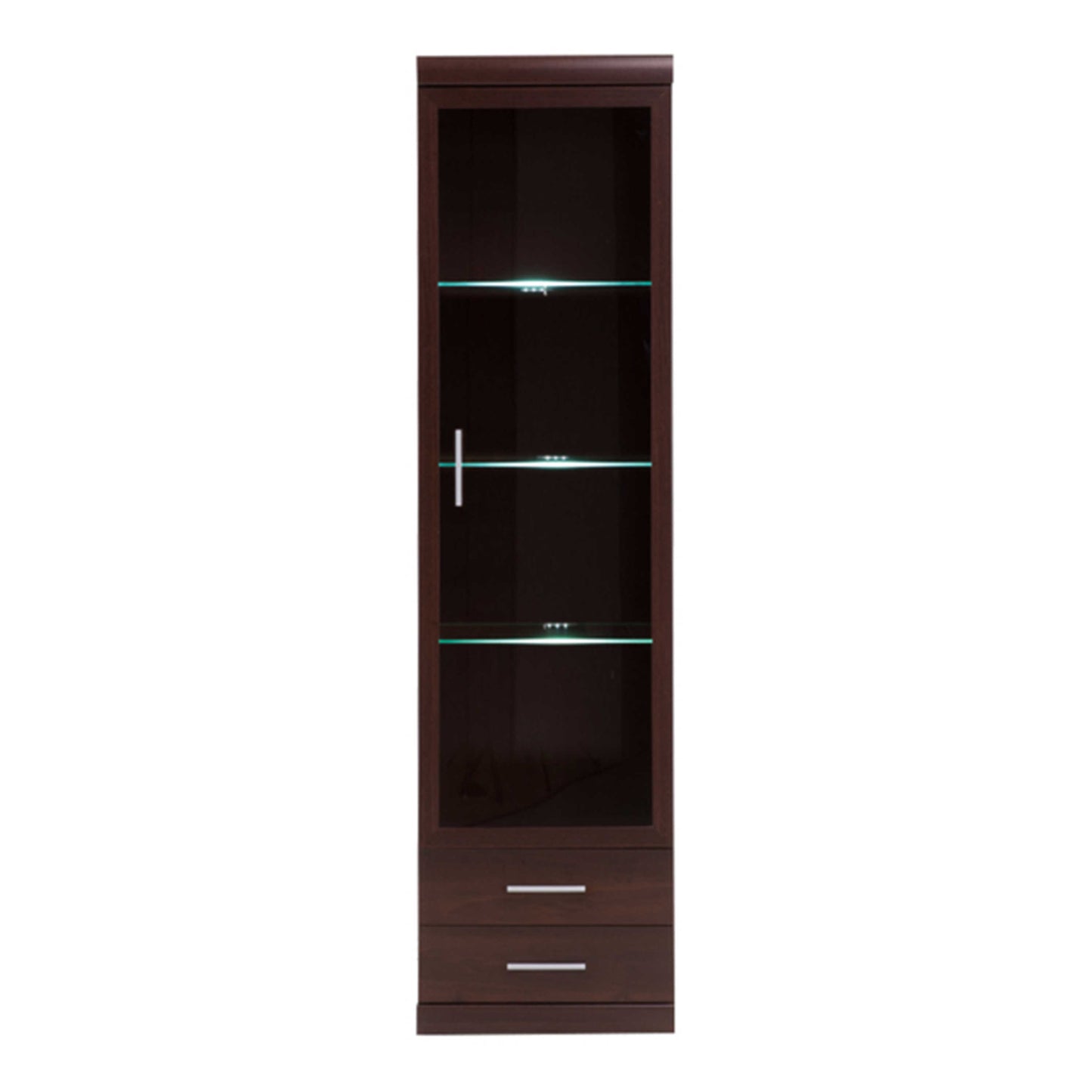 Sonderborg Dark Mahogany Tall 1 Glass Door 2 Drawer Narrow Cabinet