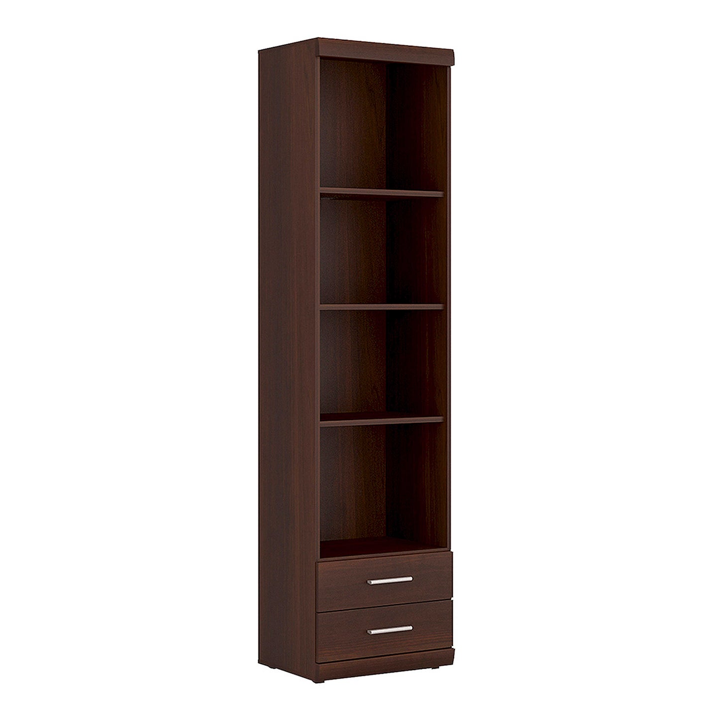 Sonderborg Dark Mahogany Tall Narrow Cabinet Open Shelving 2 Drawer