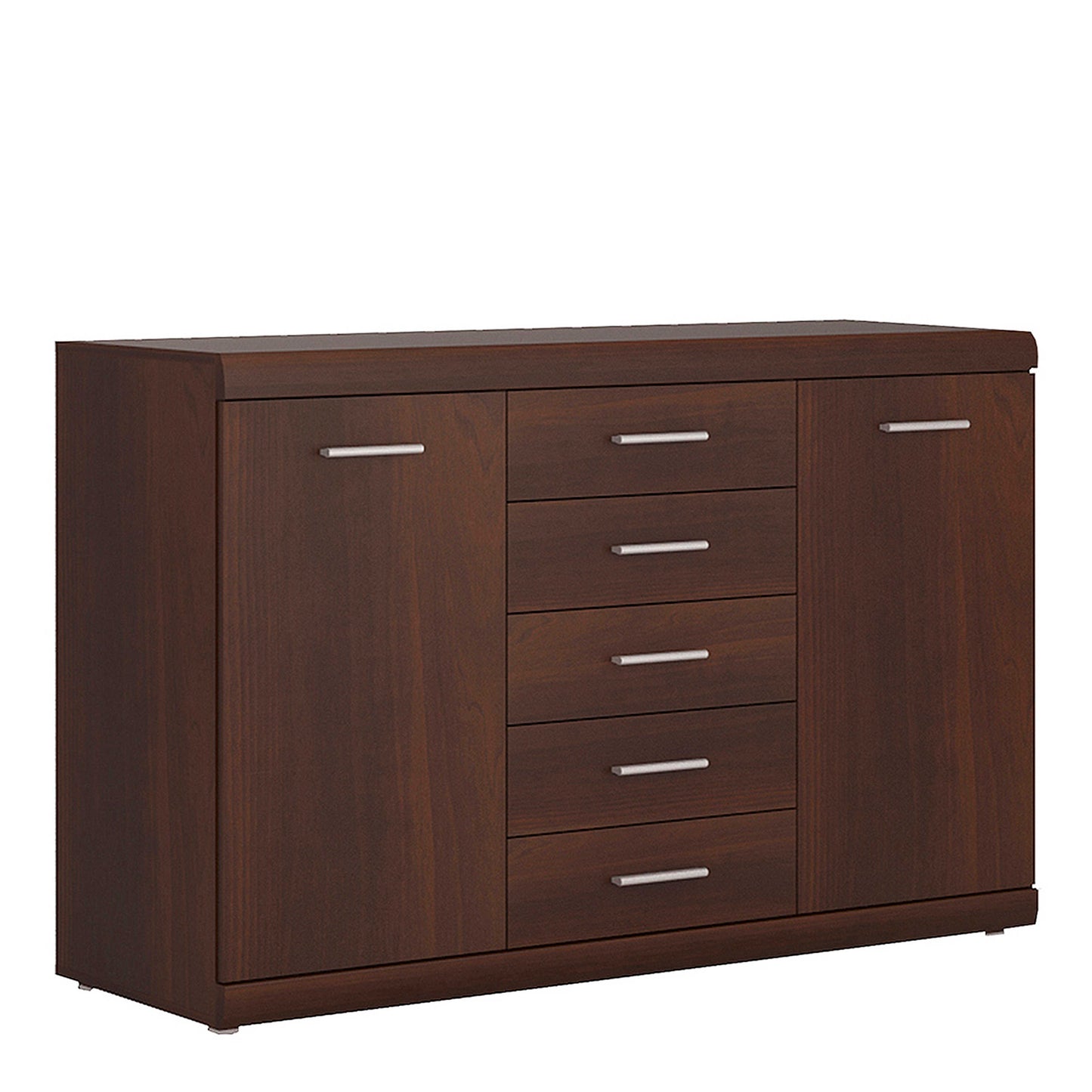 Sonderborg Wide Dark Mahogany Wood Veneer Sideboard 2 Doors 5 Drawers