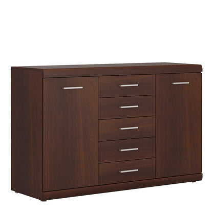 Sonderborg Wide Dark Mahogany Wood Veneer Sideboard 2 Doors 5 Drawers