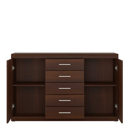Sonderborg Wide Dark Mahogany Wood Veneer Sideboard 2 Doors 5 Drawers