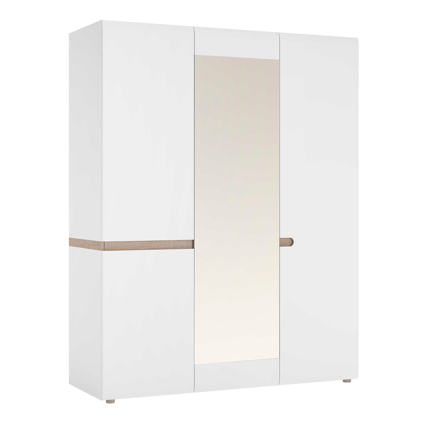 Foxwhisk White and Truffle Oak Wood 3 Door Wardrobe with Mirror