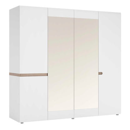 Foxwhisk White and Truffle Oak Wood 4 Door Wardrobe with Mirrors