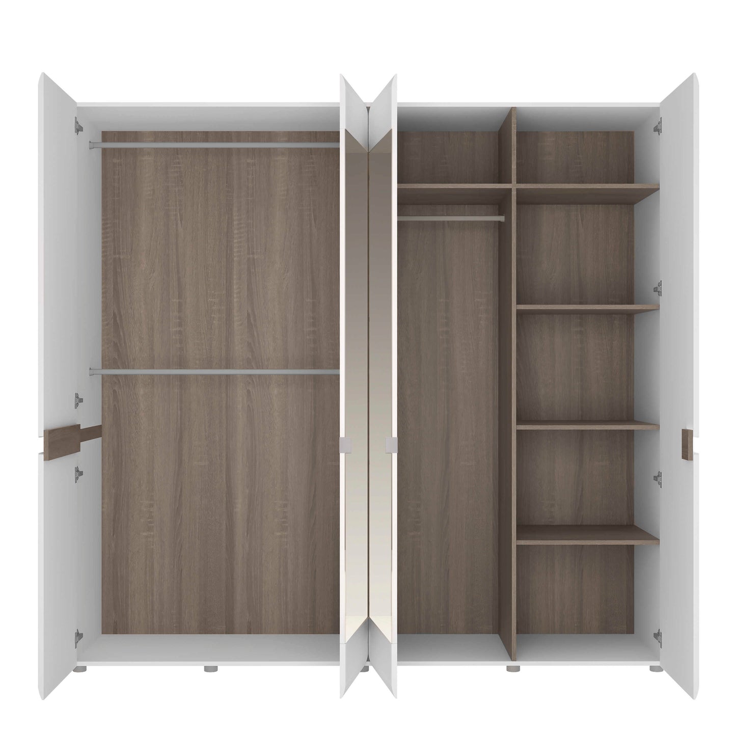 Foxwhisk White and Truffle Oak Wood 4 Door Wardrobe with Mirrors