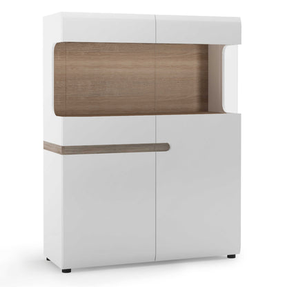 Foxwhisk Low Display Cabinet White and Truffle Oak Wood