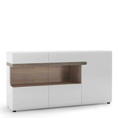 Foxwhisk 3 Door Glazed Sideboard White and Truffle Oak Wood