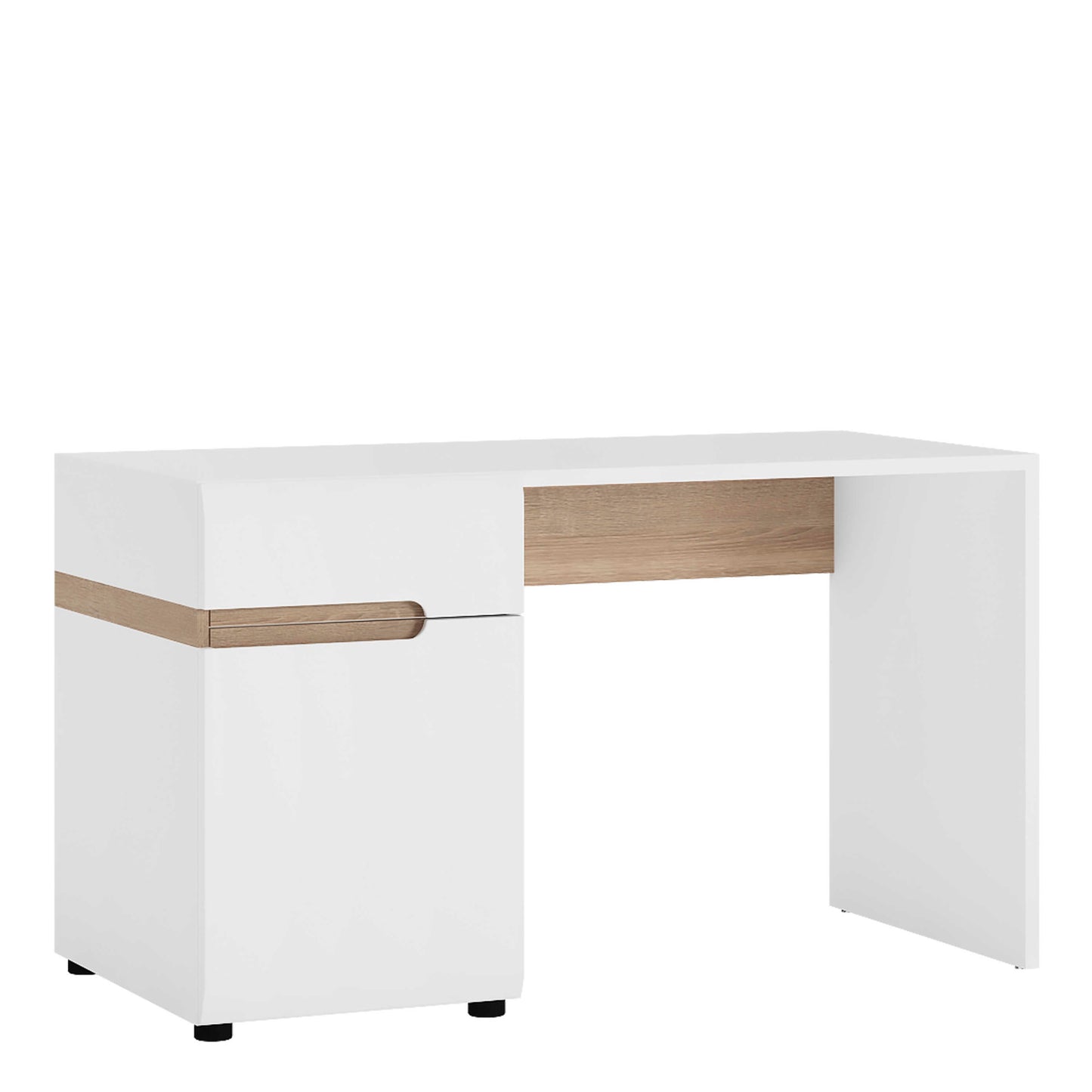Foxwhisk Desk Table White and Truffle Oak Wood 1 Drawer 1 Door