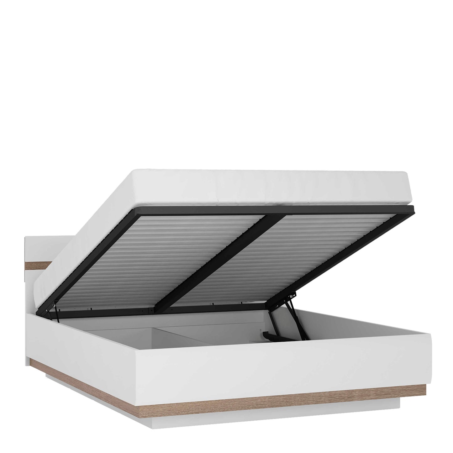 Foxwhisk King Size 5ft Bed in White and Oak Wood Lift Up