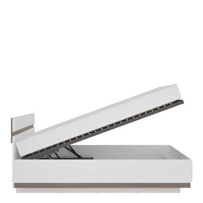 Foxwhisk King Size 5ft Bed in White and Oak Wood Lift Up