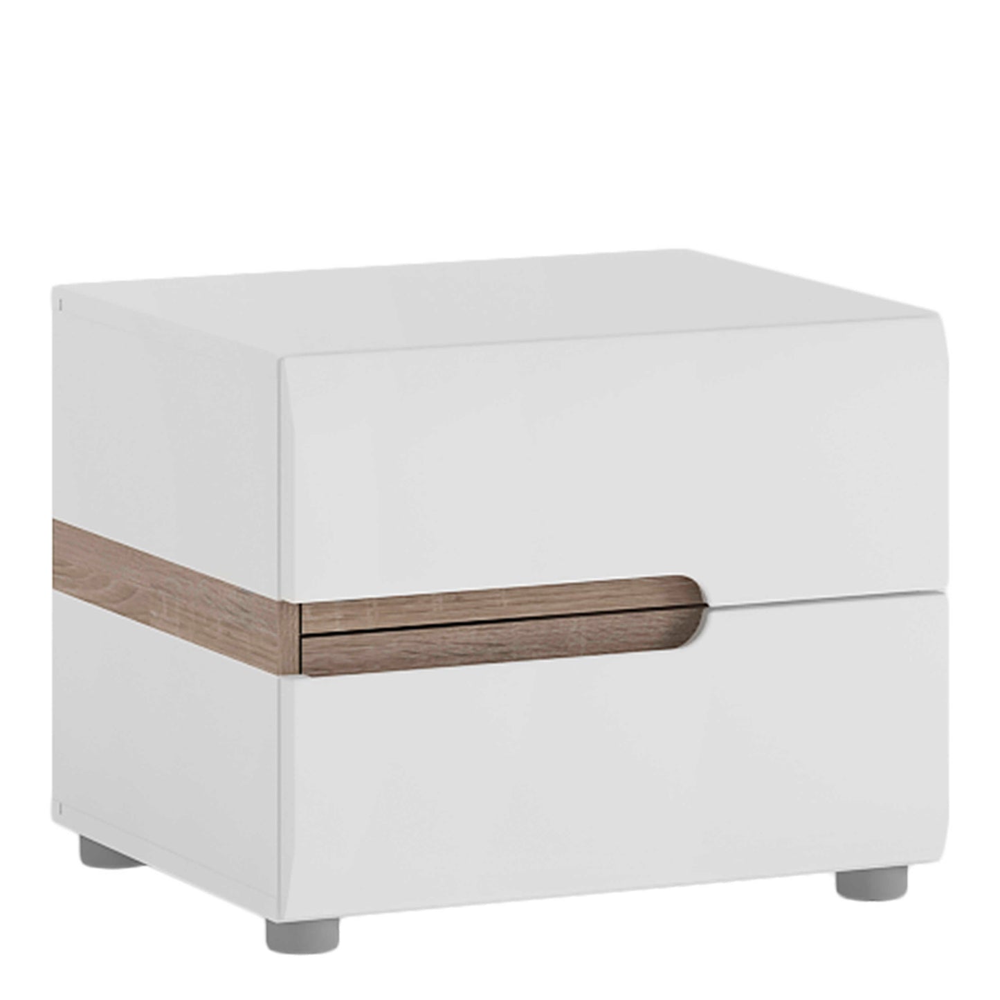 Foxwhisk White and Truffle Oak Wood 2 Drawer Bedside Table
