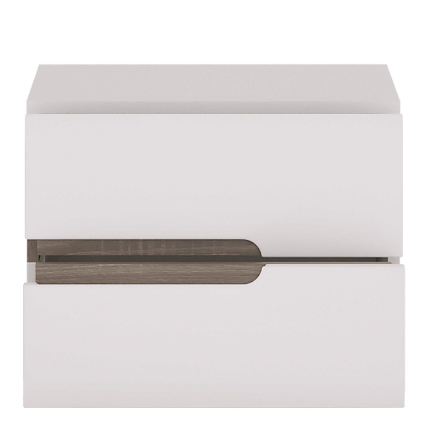 Foxwhisk White and Truffle Oak Wood 2 Drawer Bedside Table