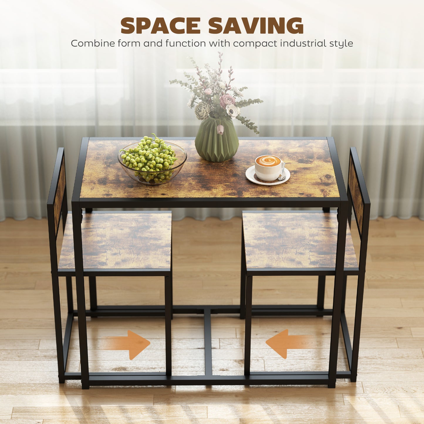 Doel 3 Piece Rustic Brown Wood Effect Table And Stool Set