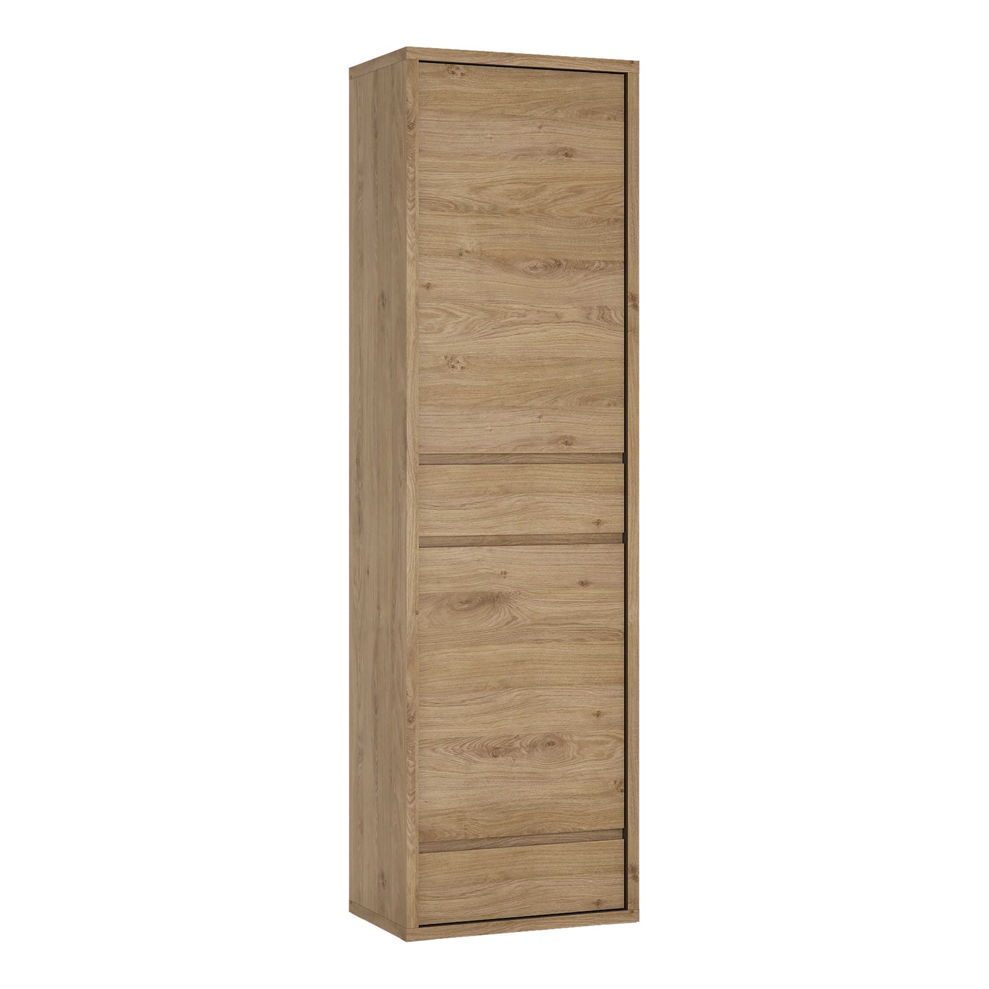 Athens Natural Oak Wood Effect 2 Door 2 Drawer Tall Narrow Storage Cabinet