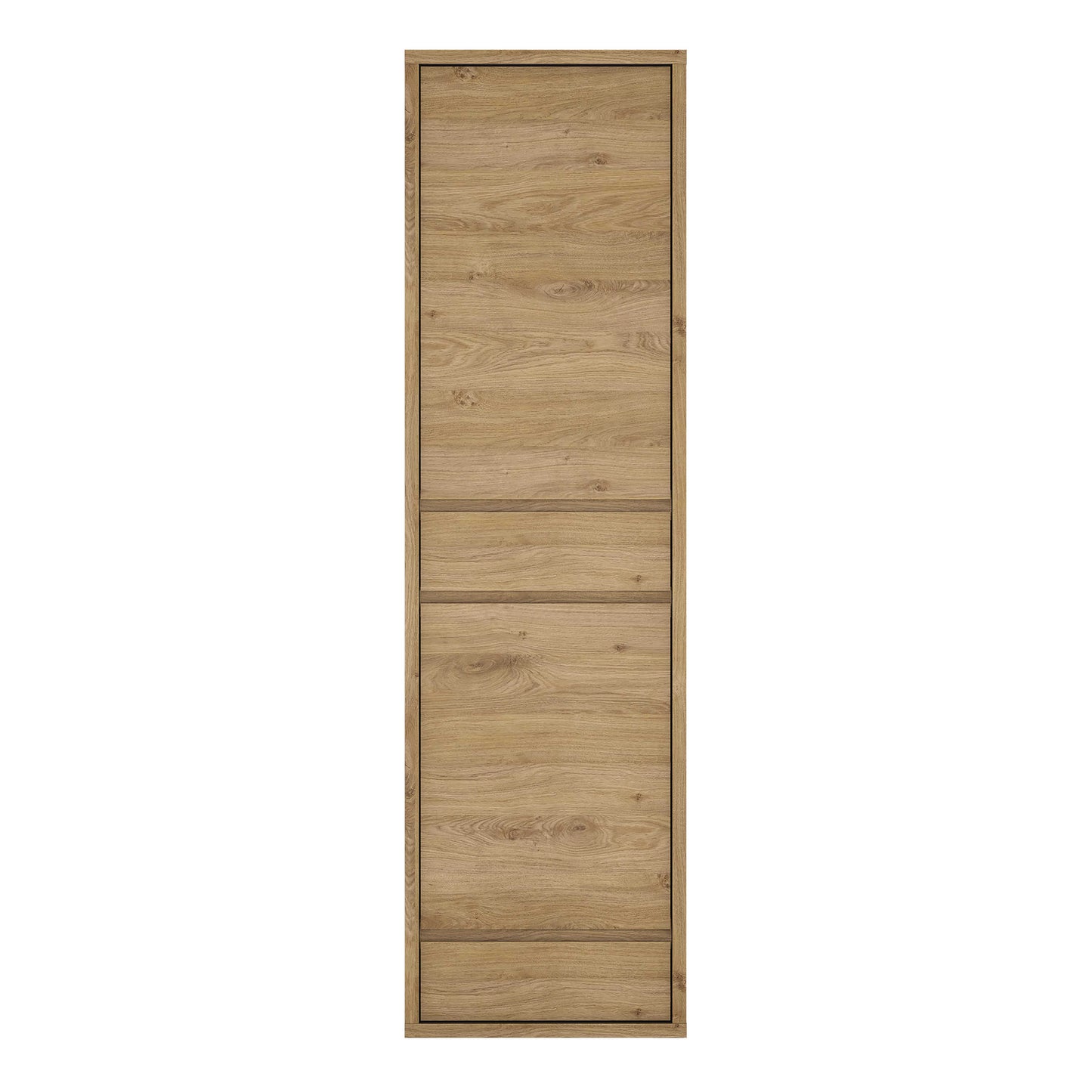 Athens Natural Oak Wood Effect 2 Door 2 Drawer Tall Narrow Storage Cabinet