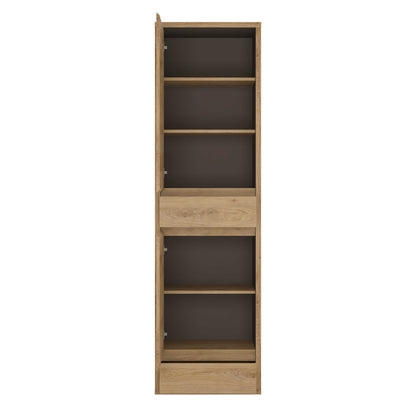 Athens Natural Oak Wood Effect 2 Door 2 Drawer Tall Narrow Storage Cabinet