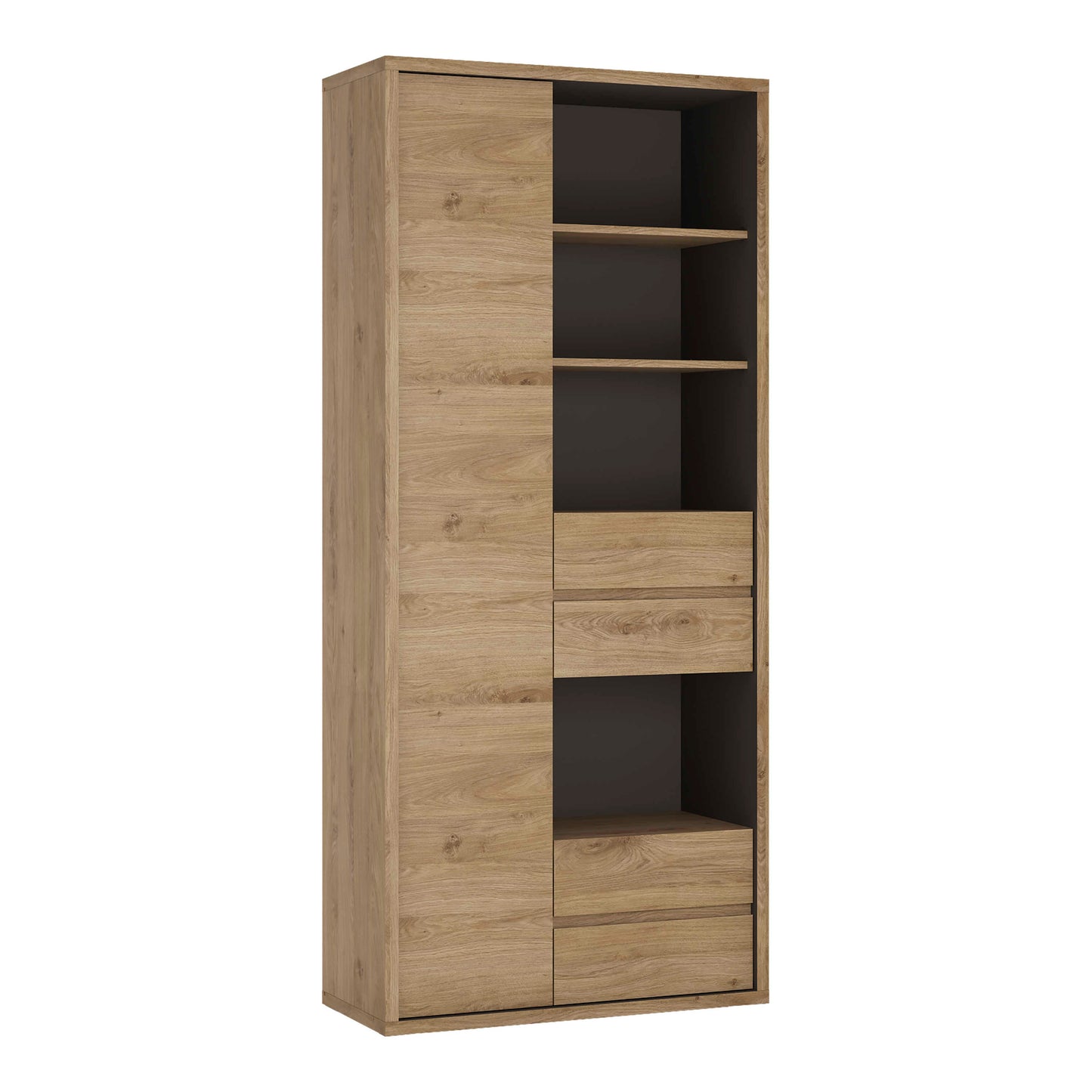 Athens Natural Oak Wood Effect  Tall Wide 1 Door 4 Drawer Bookcase