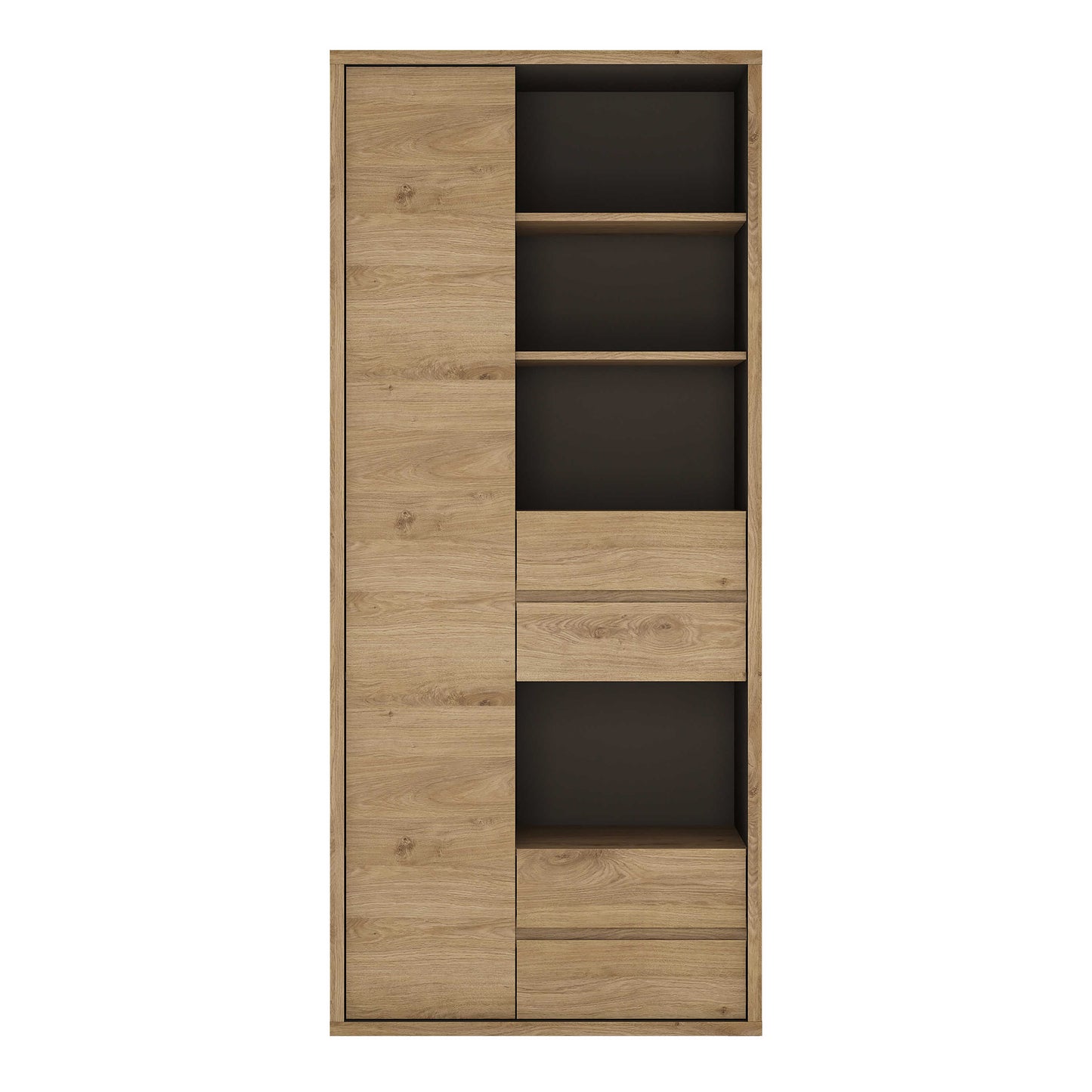 Athens Natural Oak Wood Effect  Tall Wide 1 Door 4 Drawer Bookcase